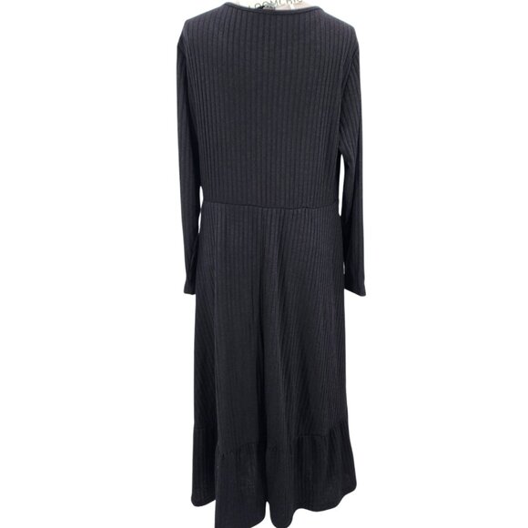 BLOOMMCHIC Black Ribbed Knit Fit & Flare Ruffled Midi Sweater Dress 14-16 NWT - Picture 10 of 13